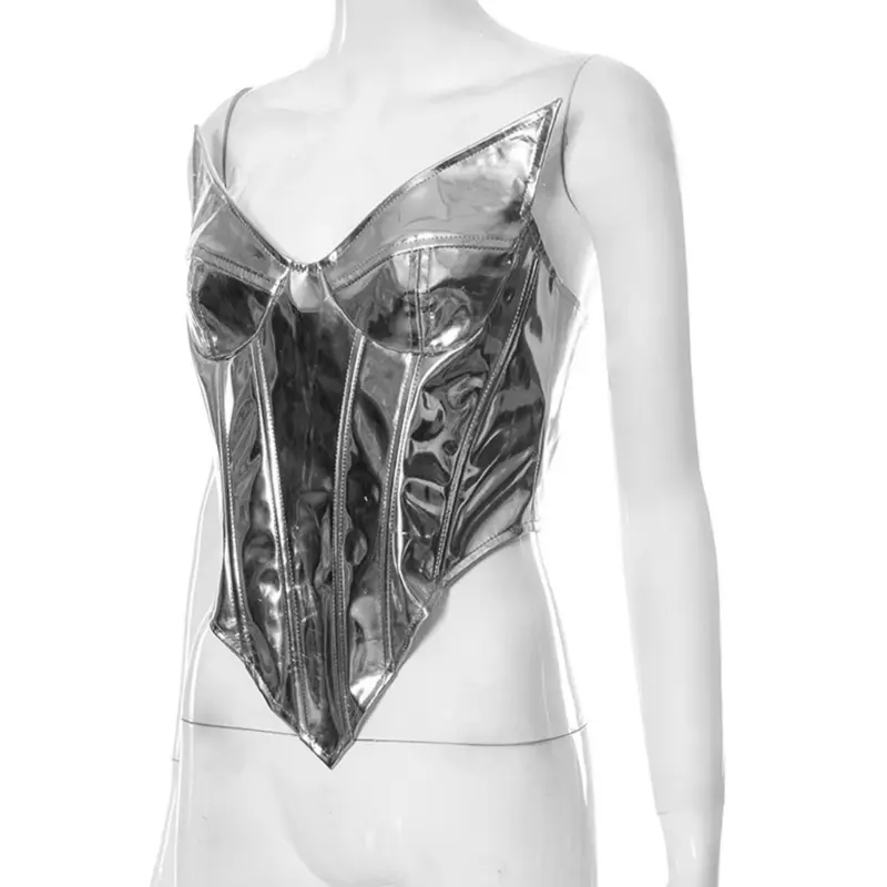 Women's Leather Sleeveless Sexy Cropped Tank Top