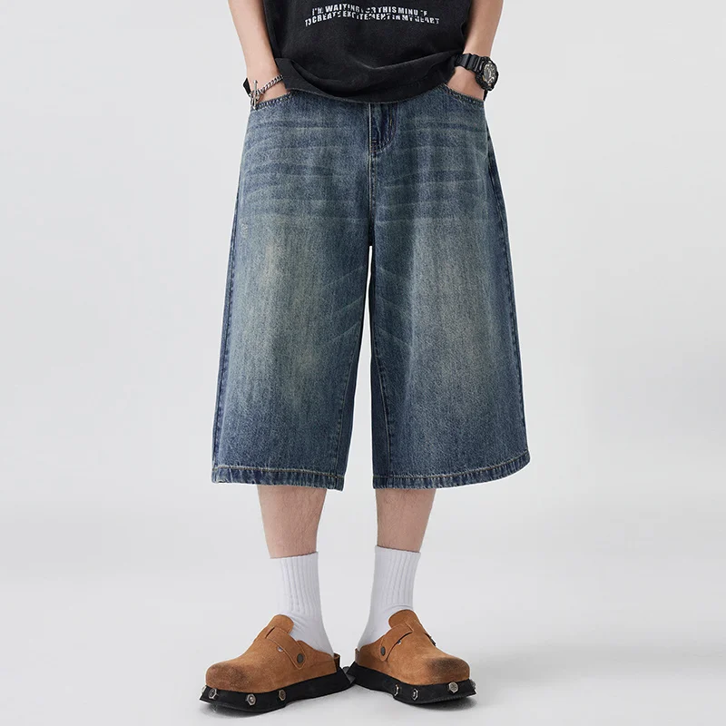 Men's Non-Elastic Wide Leg Casual Denim Shorts