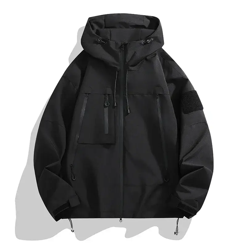 Men's Wind Jacket Trendy Solid Color Windproof Outdoor Camping Hooded Jacket Men Functional Rush Coat