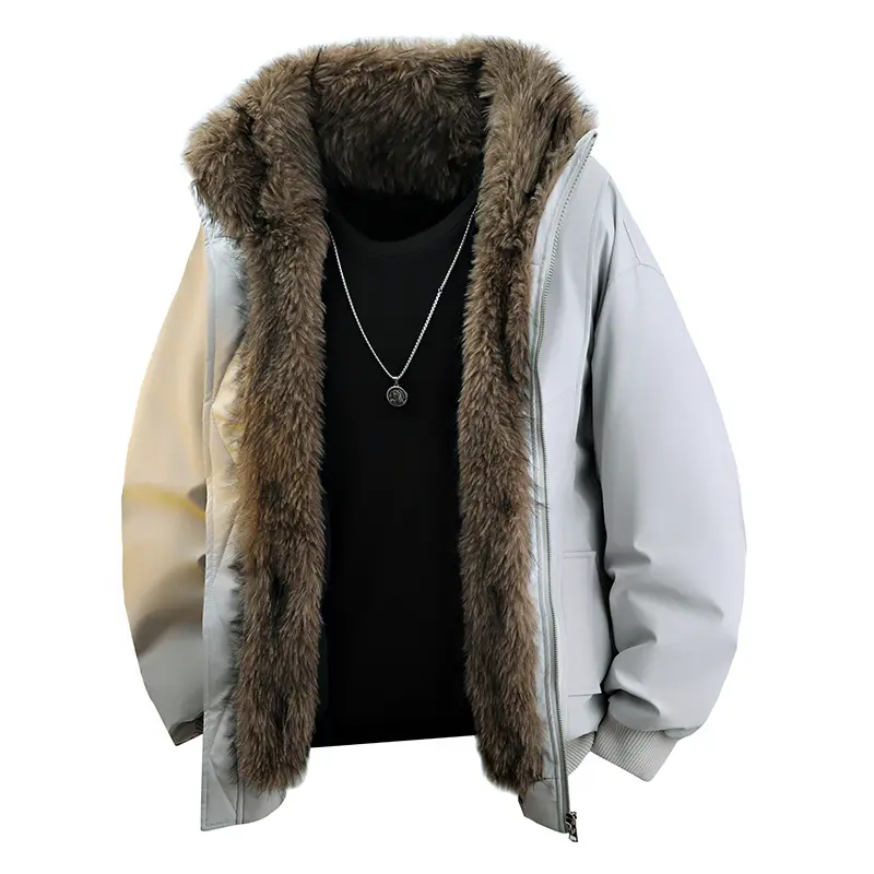 Men's Faux Fur Collar Padded Thickened Jackets Loose Comfort Warm Zipper Coats Male Leisure Long Sleeve Jackets