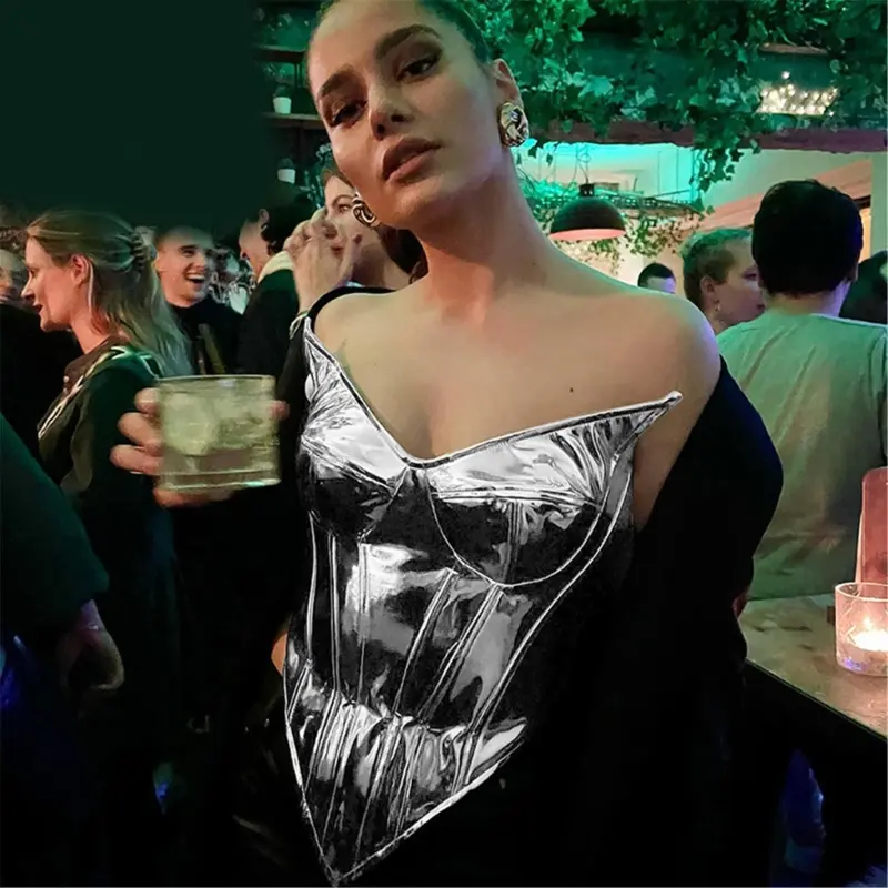 Women's Leather Sleeveless Sexy Cropped Tank Top