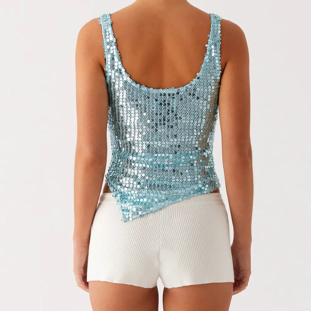 Women's Sequin Camisole Tank With Sexy Backless Design