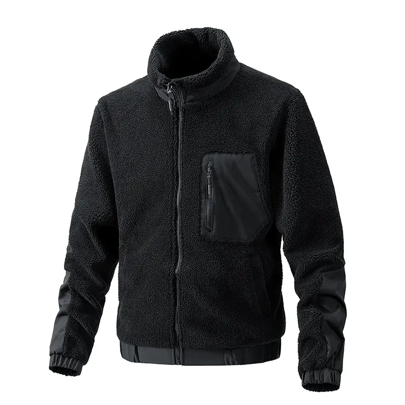 Men's Stand Collar Sherpa Fleece Jacket Casual Outdoor Cardigan Coat Zipper Jacket