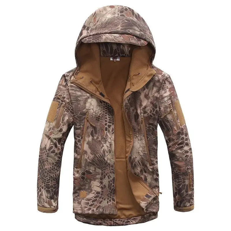 Men's Soft Shell Camouflage Waterproof Fleece Hunting Jacket Outdoor Hiking Fishing Hooded Coat