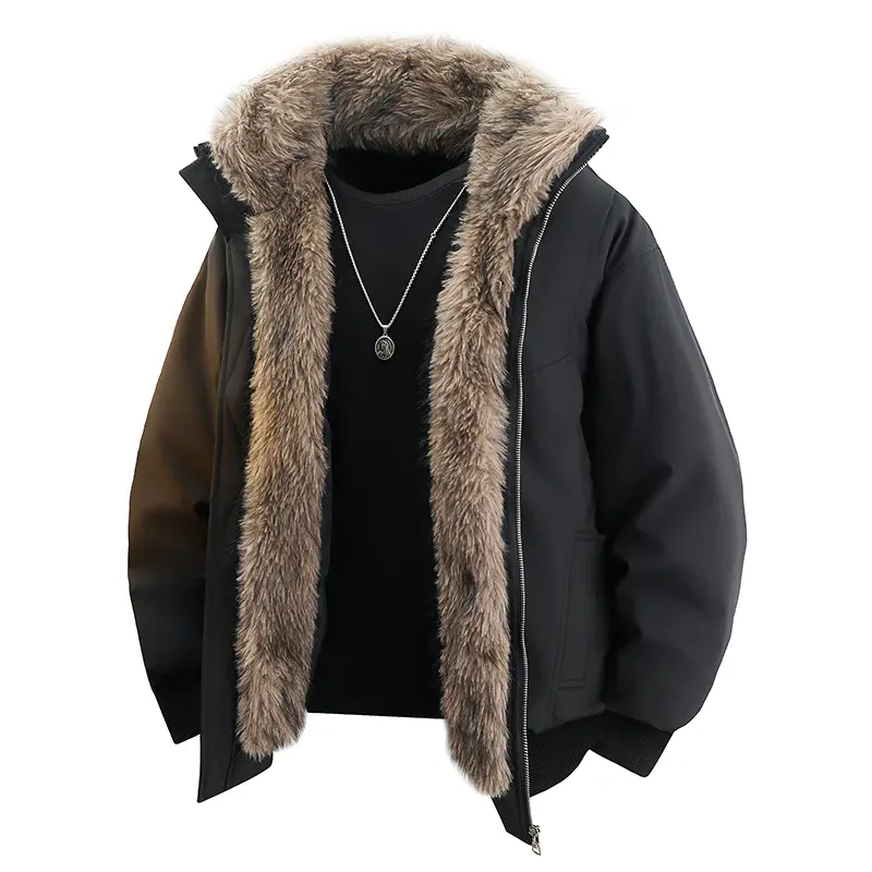 Men's Faux Fur Collar Padded Thickened Jackets Loose Comfort Warm Zipper Coats Male Leisure Long Sleeve Jackets