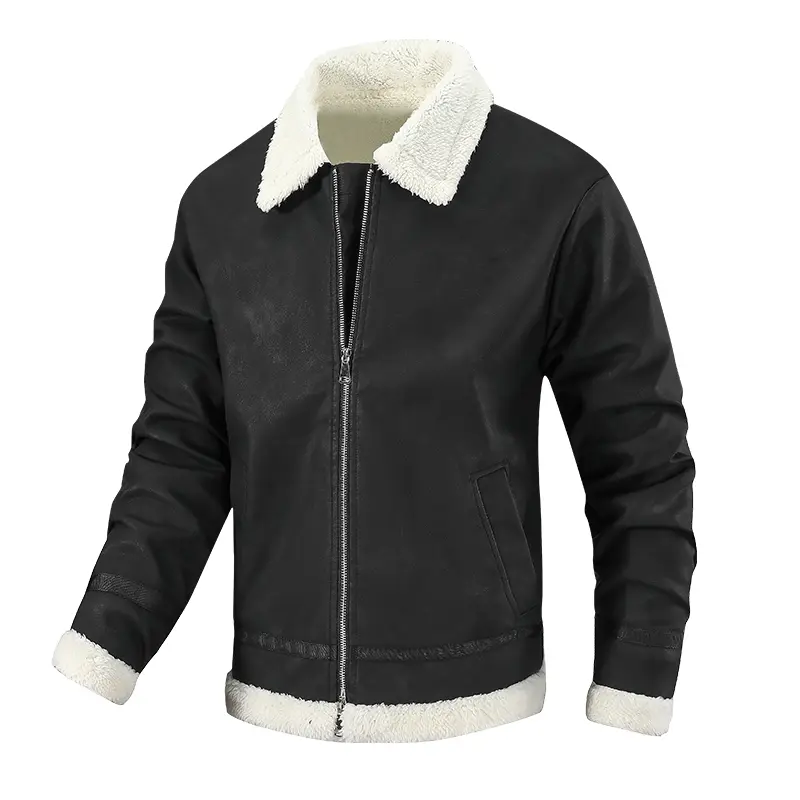 Men Fleece Windproof Casual Lapel Jacket Men Warm Sherpa Outdoor Jacket Man Fashion Zipper Windbreaker Jackets Parka Coat