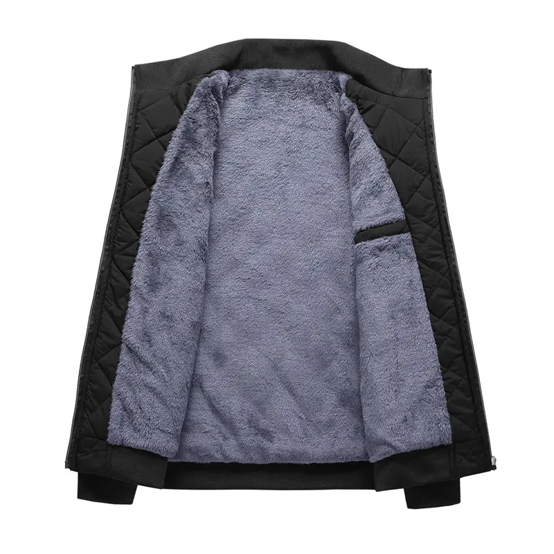 Bomber Jacket Men Diamond Pattern Fleece Lined Casual Jacket Men Clothing Slim Fit Cotton-padded Coat