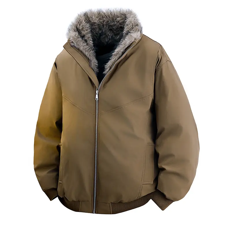 Men's Faux Fur Collar Padded Thickened Jackets Loose Comfort Warm Zipper Coats Male Leisure Long Sleeve Jackets