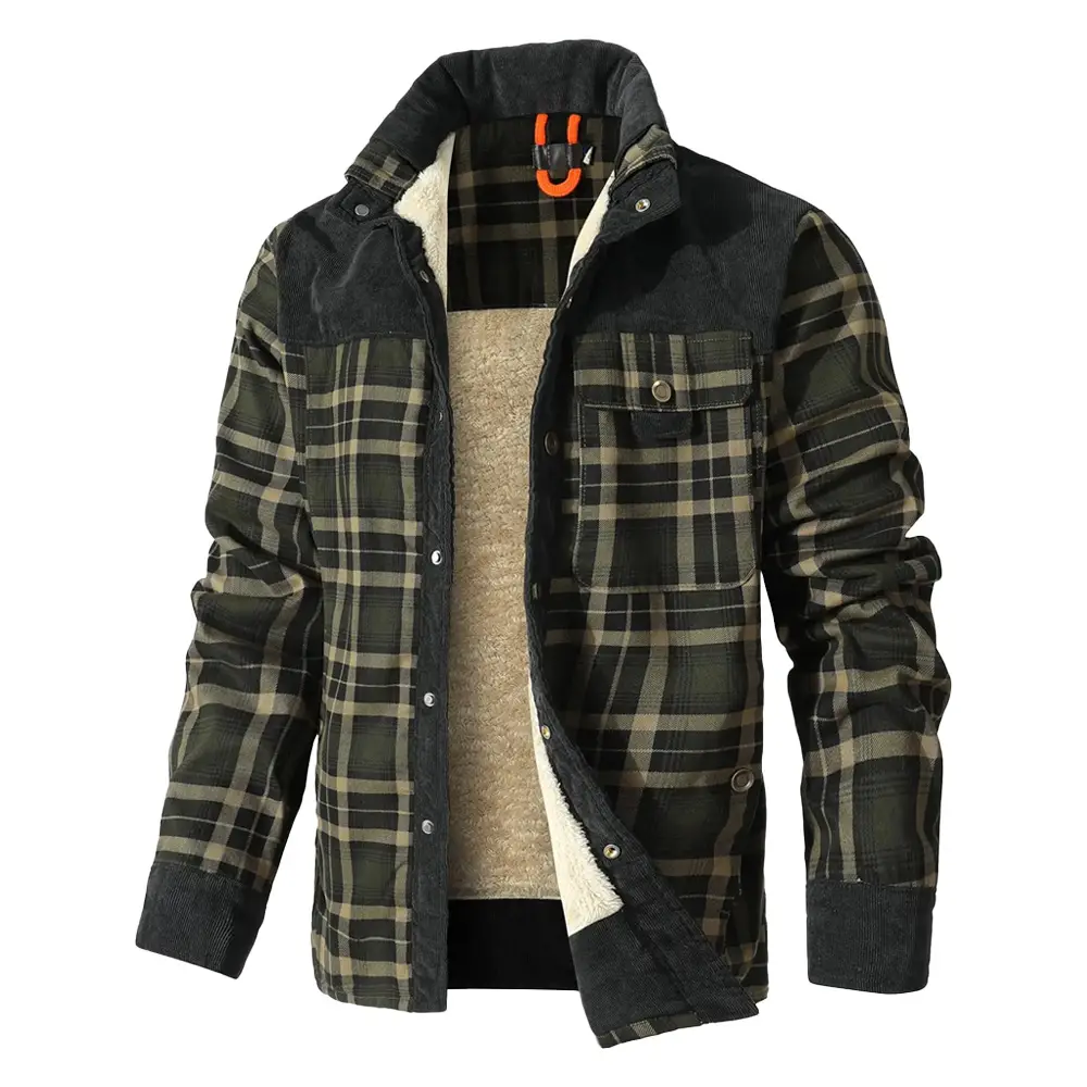 Men's Jackets Windproof Warm Casual Bomber Coat Plaid Sherpa Lined Flannel Outdoor Classic Jacket Men