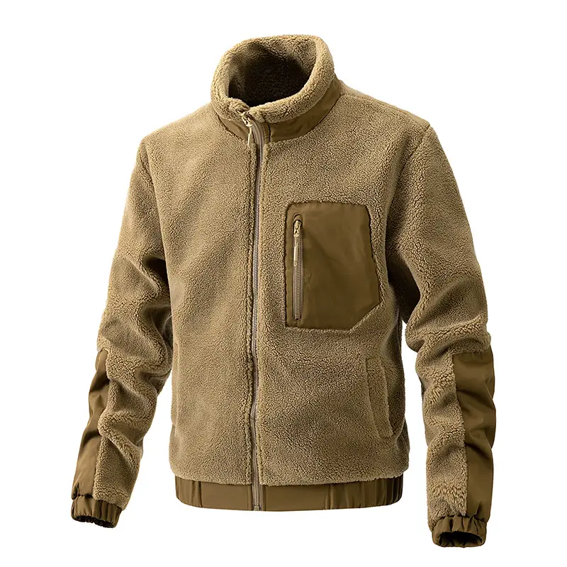Men's Stand Collar Sherpa Fleece Jacket Casual Outdoor Cardigan Coat Zipper Jacket