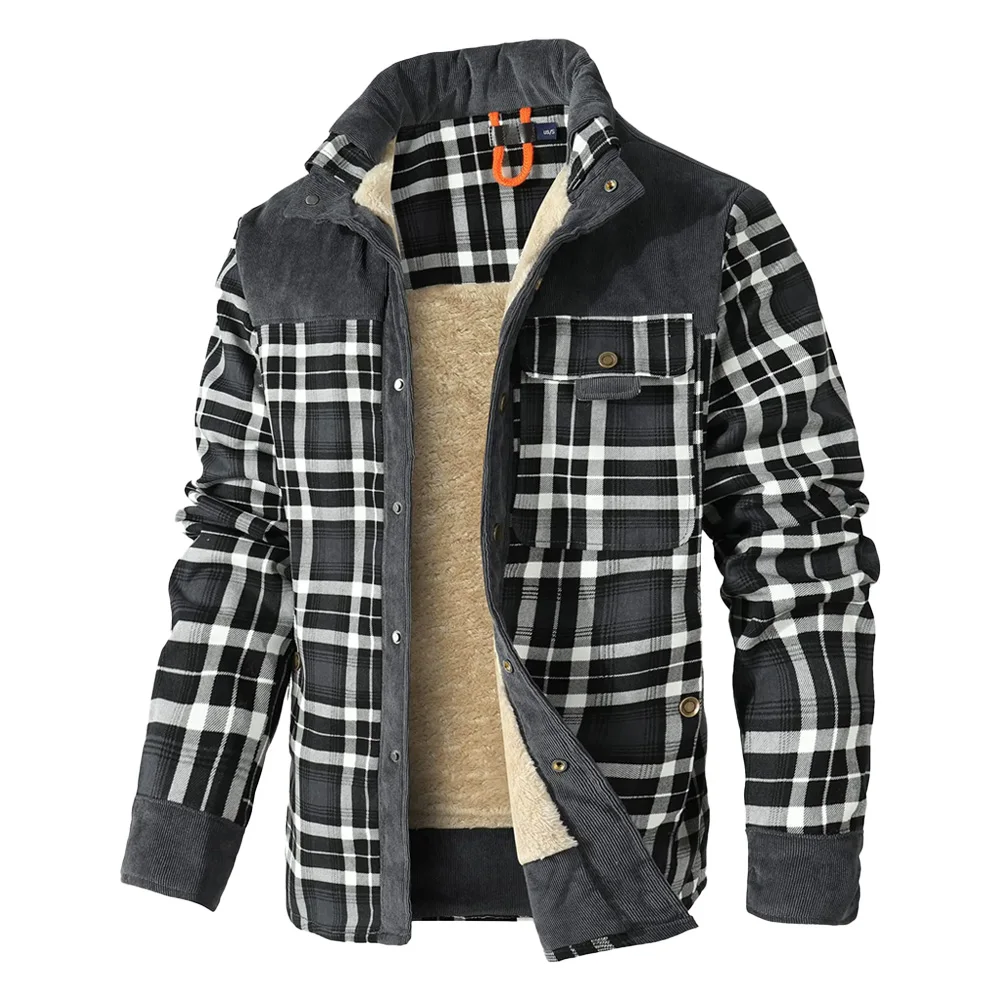 Men's Jackets Windproof Warm Casual Bomber Coat Plaid Sherpa Lined Flannel Outdoor Classic Jacket Men