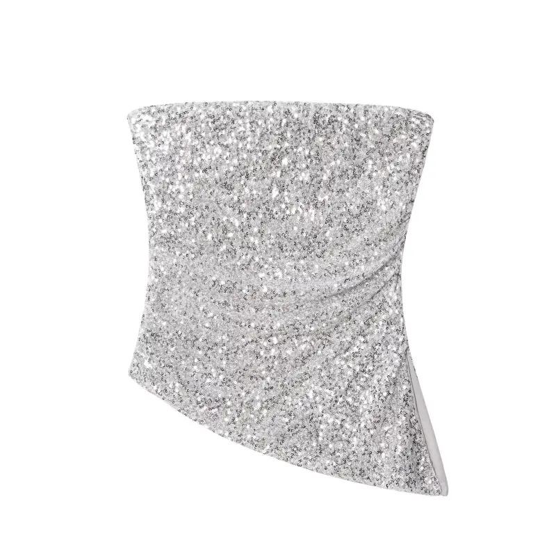 Sparkling Sequined Fashionable Sleeveless Strapless Top
