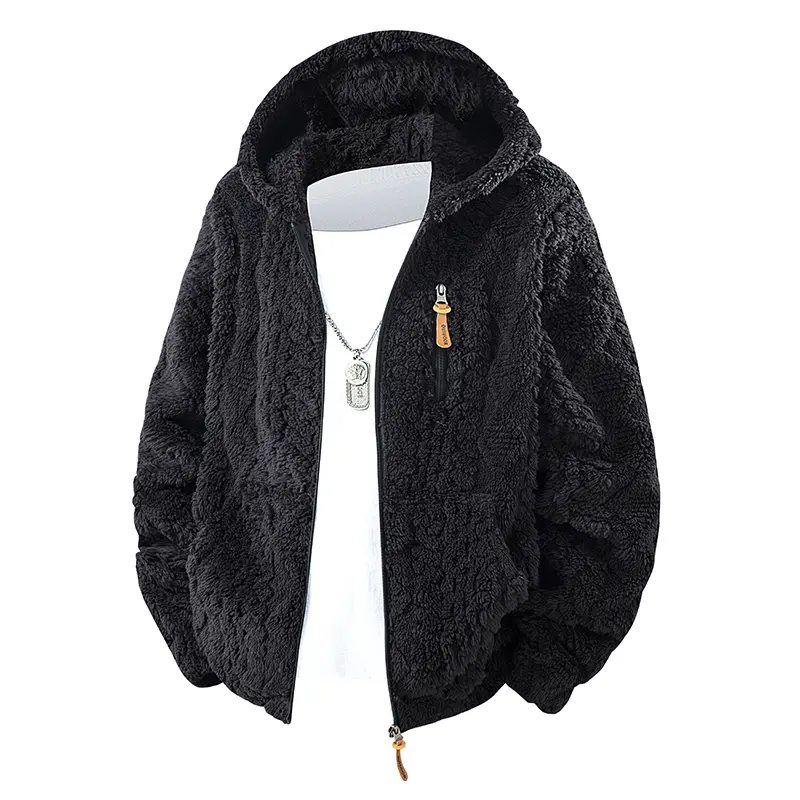 Men's Hooded Fleece Jacket Casual Fashion Thick Warm Coat Outwear Loose Fashion Coat Sherpa Jacket