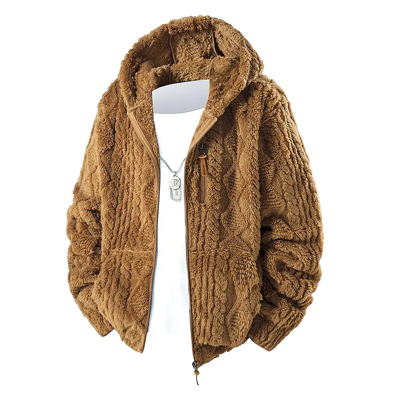 Men's Hooded Fleece Jacket Casual Fashion Thick Warm Coat Outwear Loose Fashion Coat Sherpa Jacket