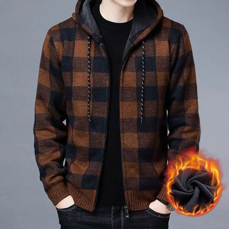 Men's Fleece Knit Sweater Jackets For Men Fleece-L...