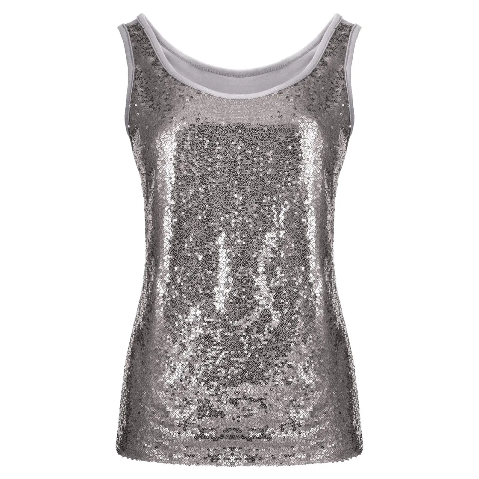 Women's Solid Color Round Neck Sequin Camisole