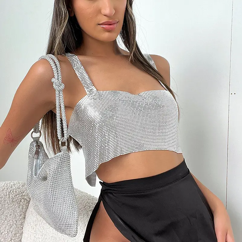 Shiny Metallic Sequin Party Crop Top