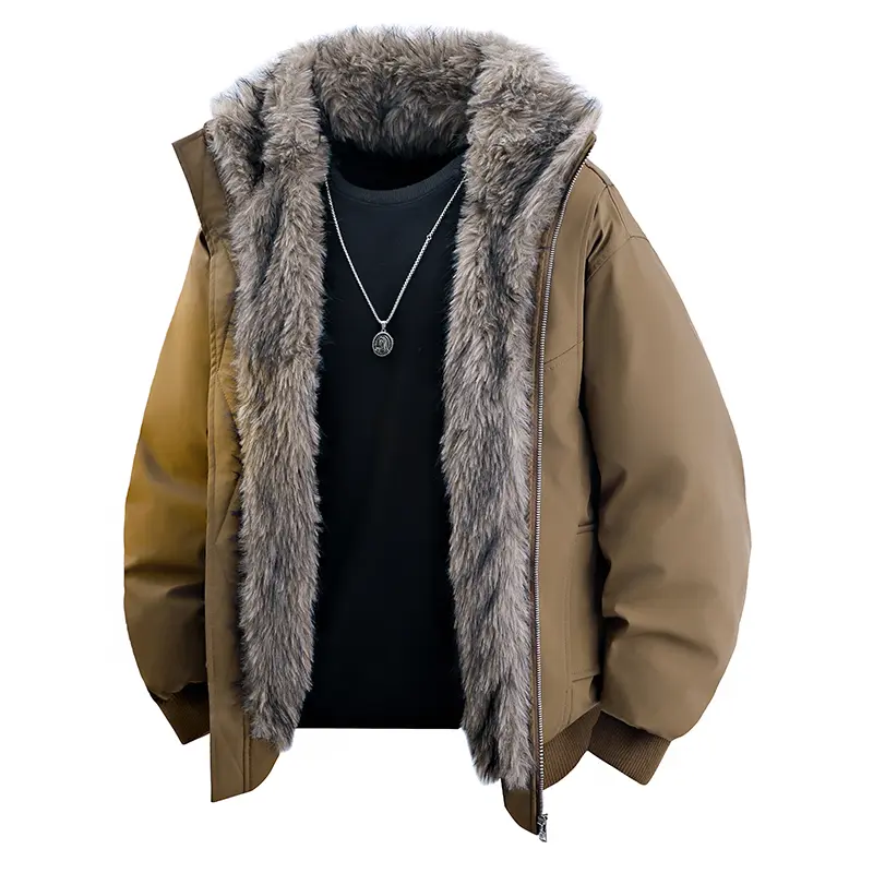 Men's Faux Fur Collar Padded Thickened Jackets Loo...