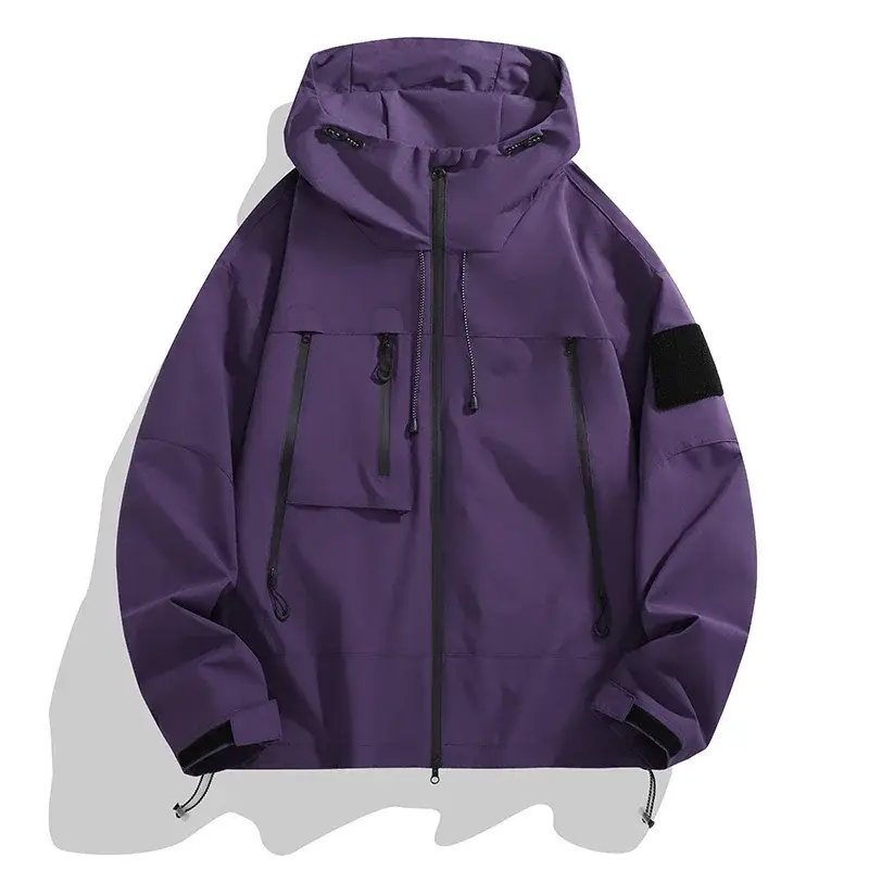 Men's Wind Jacket Trendy Solid Color Windproof Outdoor Camping Hooded Jacket Men Functional Rush Coat