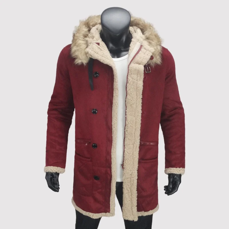 Men's Fleece Hooded Coat Warm Classic Thickened Suede Outerwear