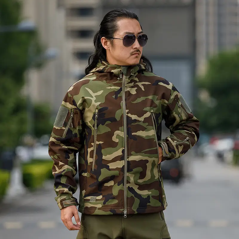 Shell Camouflage Fleece Thick Tactical Hooded Jacket Coat