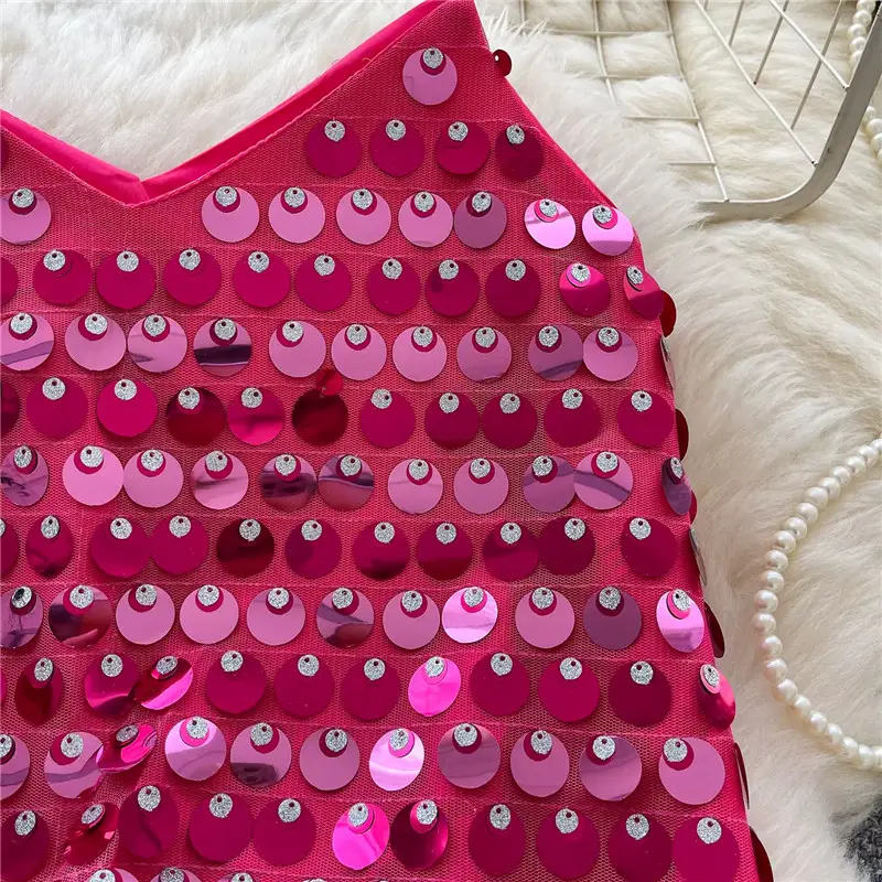 Sexy Solid Color Sequin V-Neck Camisole