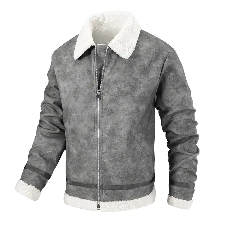 Men Fleece Windproof Casual Lapel Jacket Men Warm Sherpa Outdoor Jacket Man Fashion Zipper Windbreaker Jackets Parka Coat