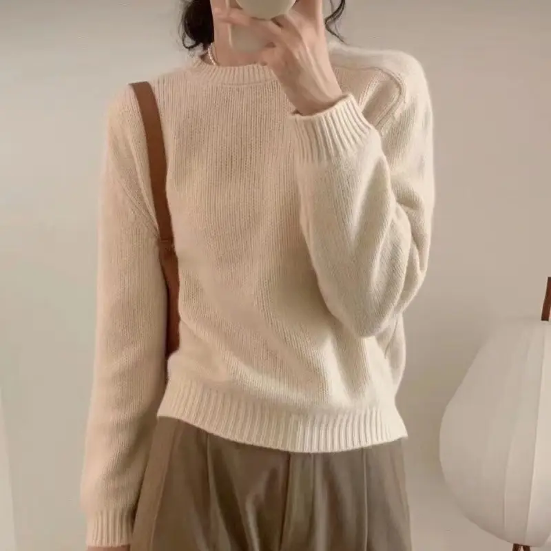Women's Sweaters  Causal Pullovers O-Neck Solid Casual Knitted Tops