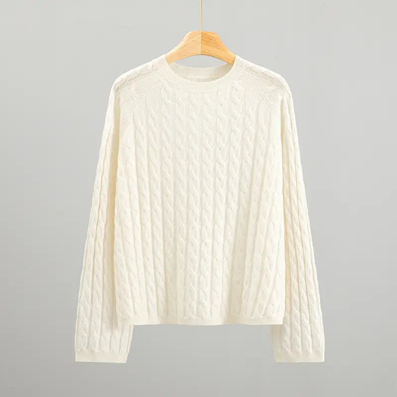 Women's Pure Cashmere Round Neck Loose Fit Lazy Knit Pullover Sweater