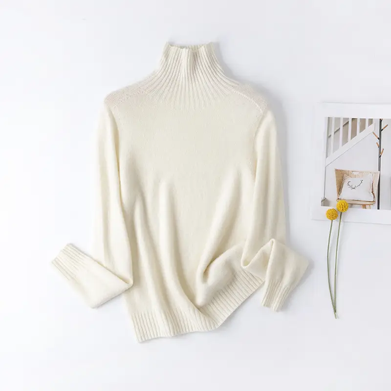 Woman Wool Sweater High Collar Full Sleeve Loose Knitwear Shirt Pullover