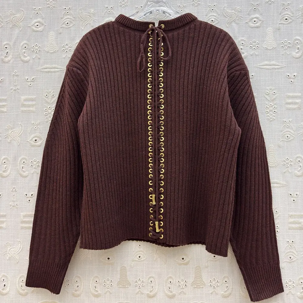 Women's  Sweater Knitwear Stretch Tie-up Crew Neck Women's Pullover