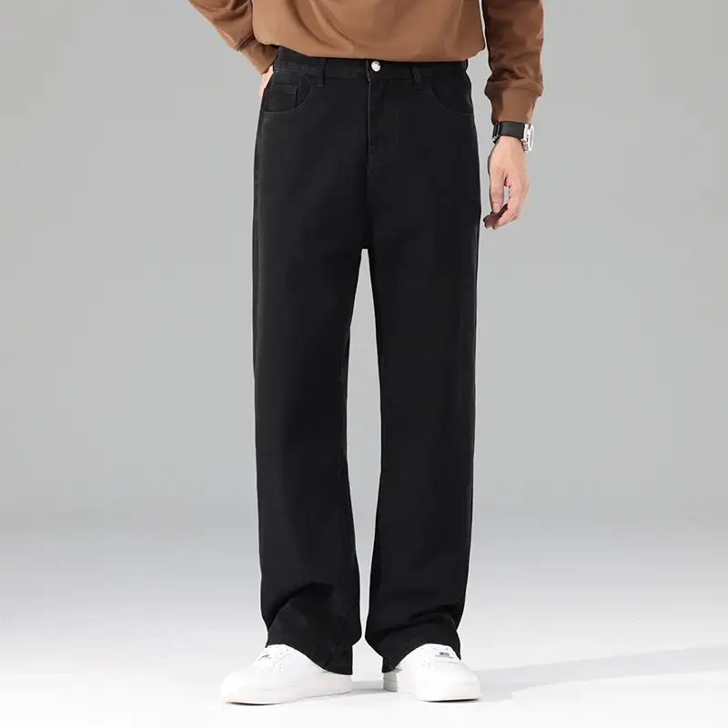 Men's Casual Baggy Jeans Classic Straight Comfortable Wide Leg Denim Trousers