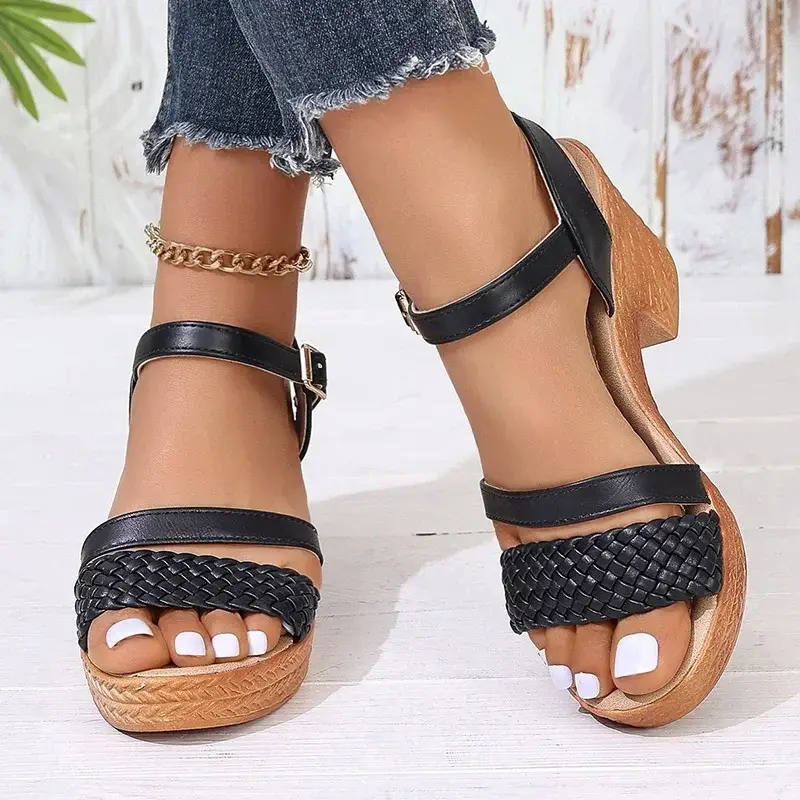 Women Weave Sandals Thick Platform Woman Ankle Straps Leisure Shoes