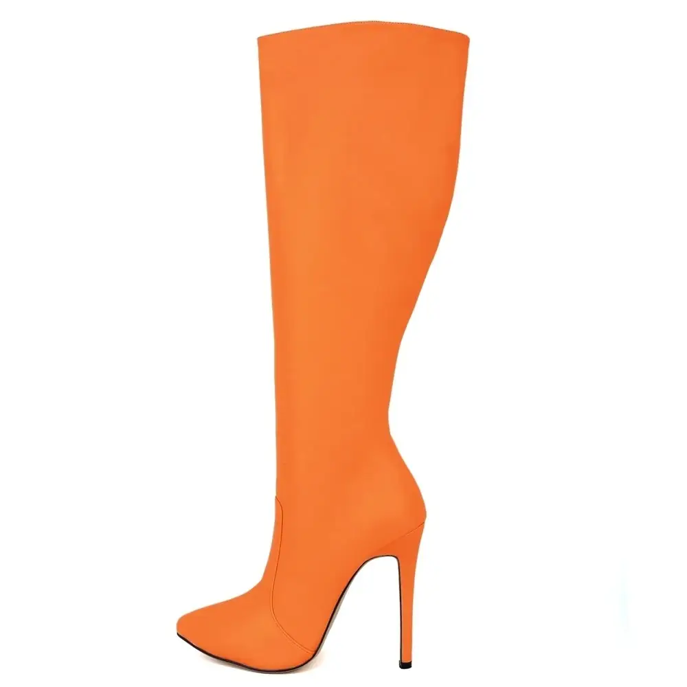 Sexy Over-the-Knee Leather Boots Pointed Toe with Buckle and Side Zipper