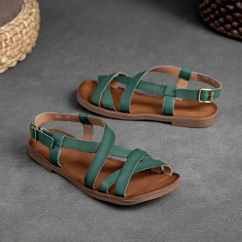 Sandals Ladies Open Toe Genuine Leather Women Sandals Retro Comfortable Outdoor Shoes