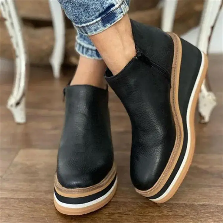 Ankle Boots Women Fashion Wedge Heel Platform Women's Shoes Short Boots High Heels Boots