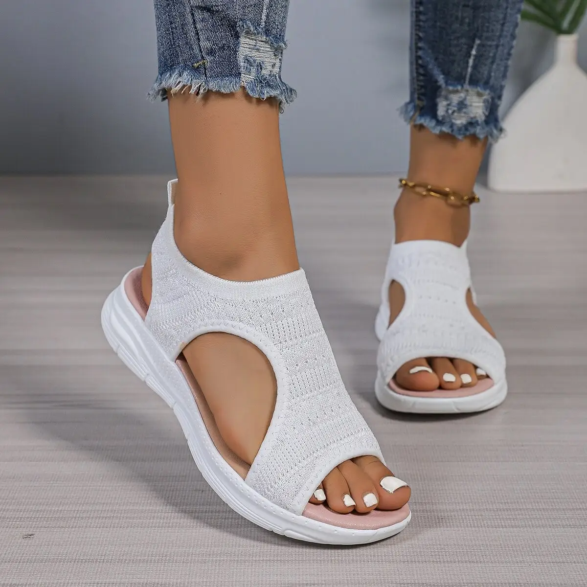 Fashionable Elegant Mesh Sandals Comfortable Anti Slip Fish Mouth Casual Sandals