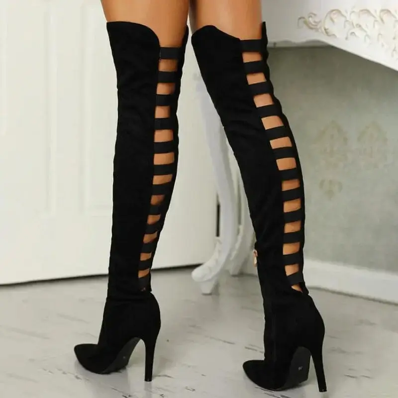 Women's Long Boots Sexy Openwork Slim-Fitting High-Heeled Boots