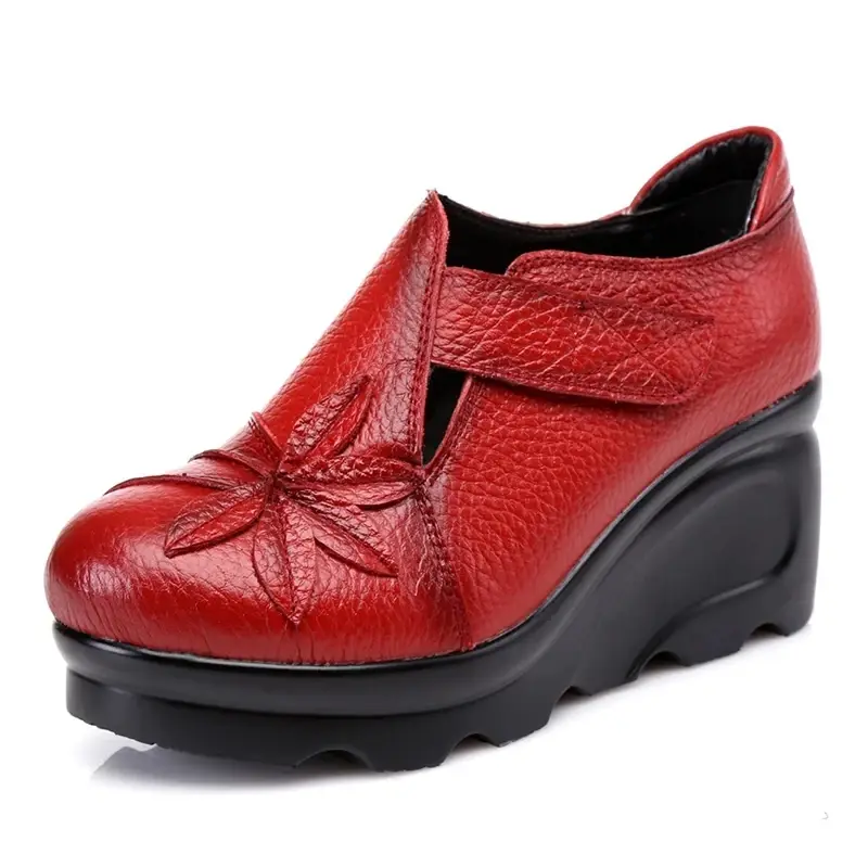 Genuine Leather Women's Retro Wedge Sandals High H...