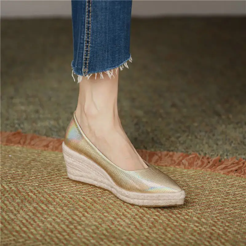 Women's Wedge Heel Pumps Pointed Toe Espadrille Hi...
