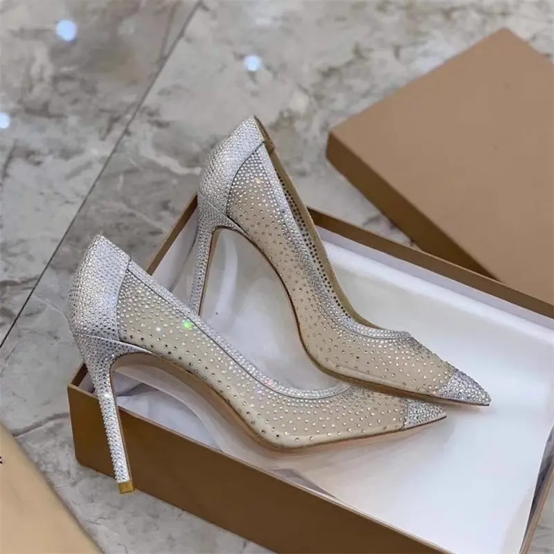 Mesh Low-Heeled Wedding Shoes Thin High Heel Elegant Design