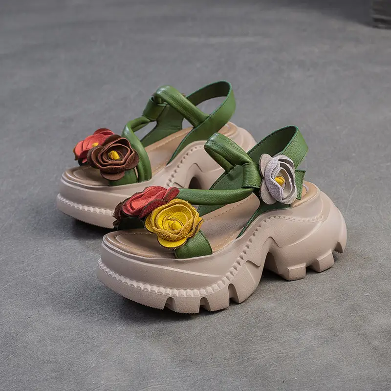Genuine Leather Platform Women Flower Sandals Shoes