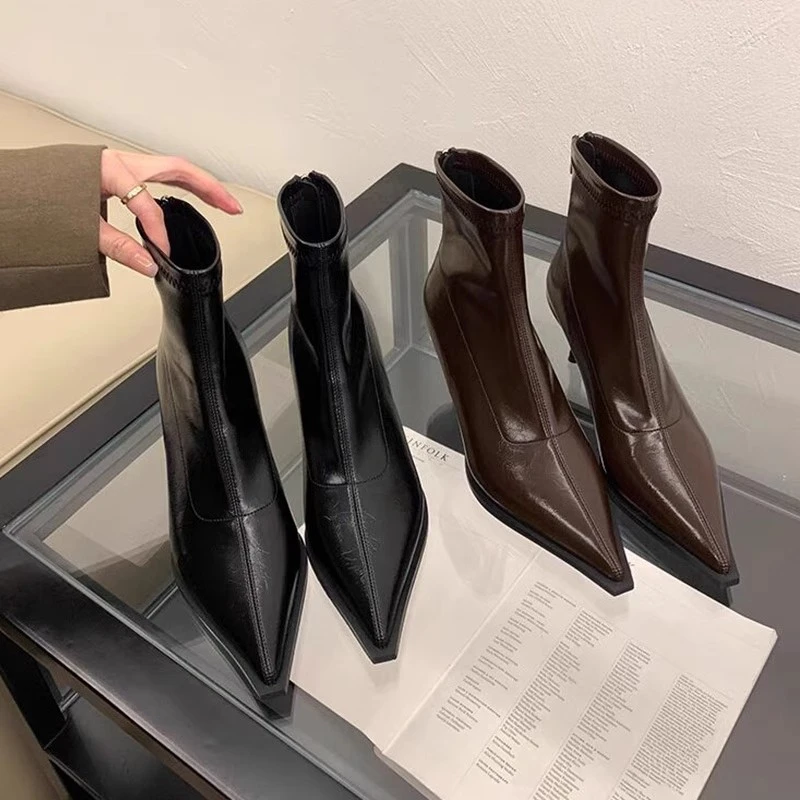Women's High Heel Short Boots Pointed Toe Ladies Fashion Thin Boots Sexy Solid Color Stiletto Women Casual Ankle Boots