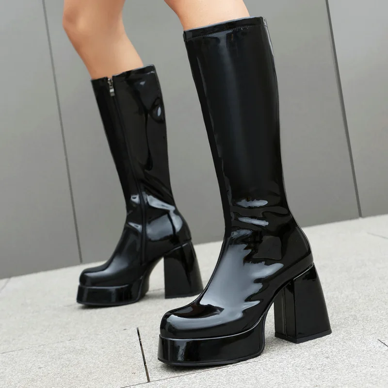 Women's Square Toe Platform High Heel Riding Boots