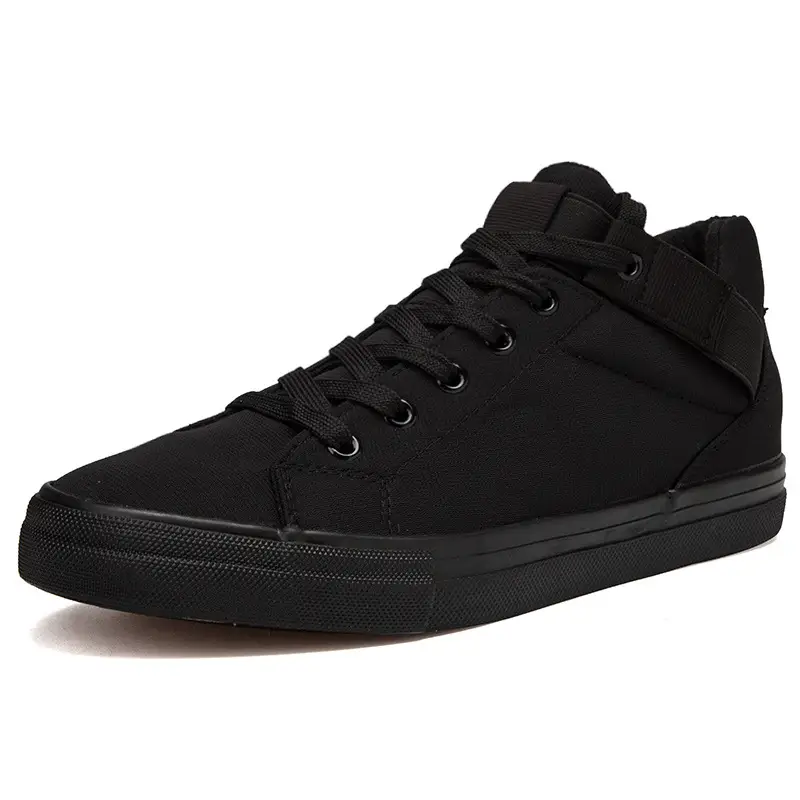 Pure Black Sneakers Men Canvas Shoes Height Footwear Breathable Cloth Casual Shoes