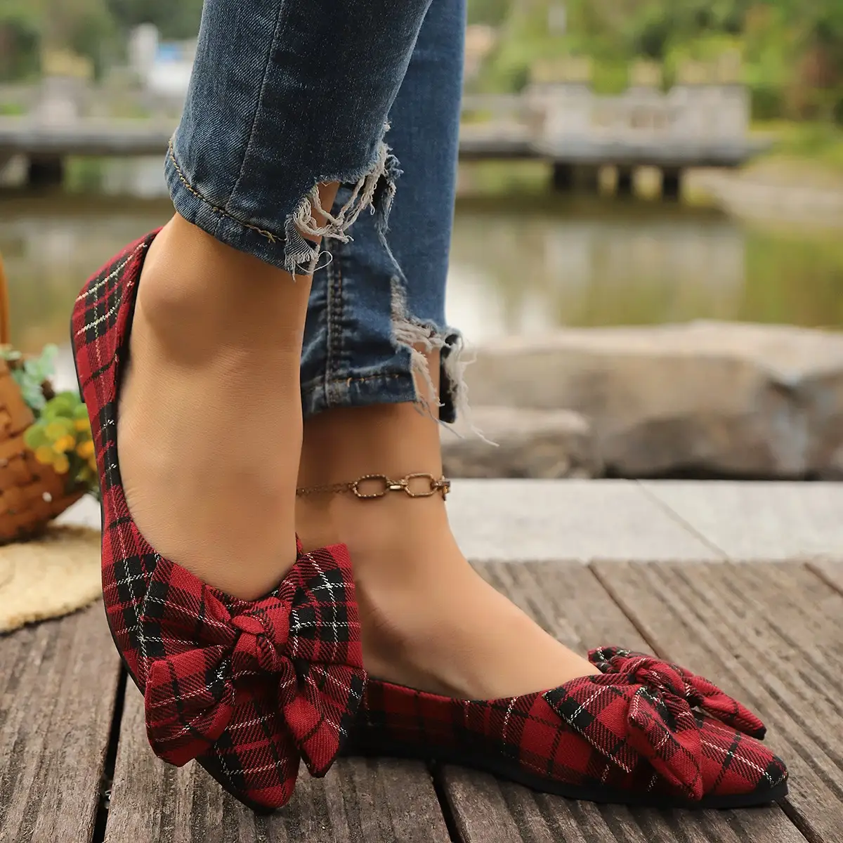 Women's Retro Red Plaid Fashion Shoes