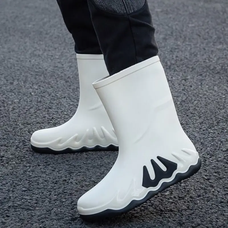 Men's Color-Block Waterproof Long Rain Boots Warm ...
