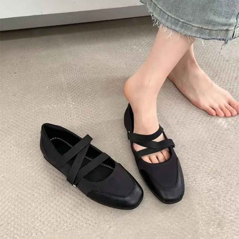 Ballet-Style Round-Toe Slip-On Shoes With Elastic Band Women's Shoes
