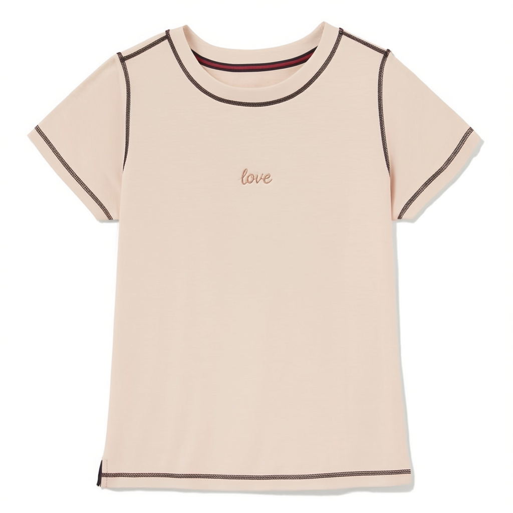 Women Short-Sleeve Cotton T-Shirt with Chest Embroidery