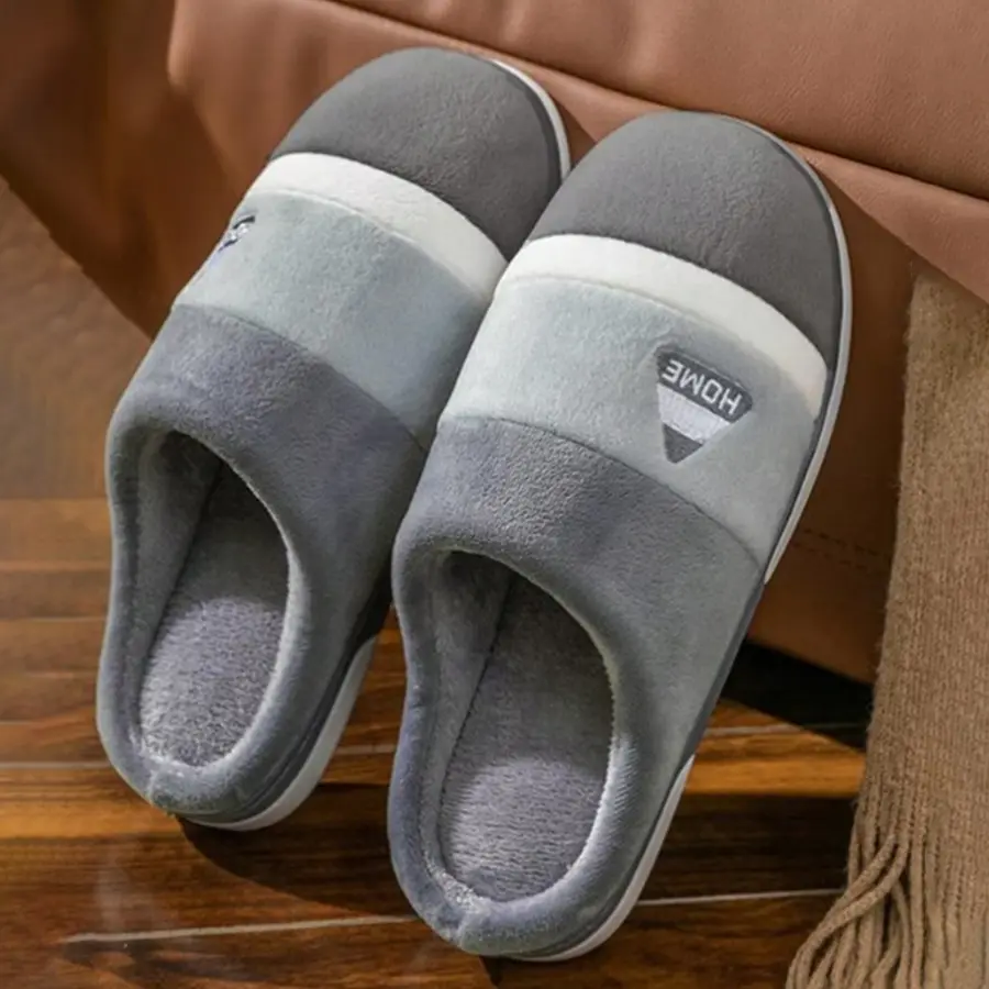 Men's Cotton Slippers Home Warm Indoor Non-Slip Thick-Soled Plush